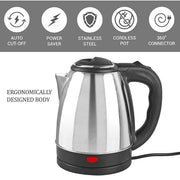 Pixel 2 Liters First Boiling Electric Kettle - Stainless Silver(1 YR WRNTY)