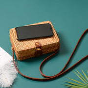 Rattan bag ins diagonal mini bag Sen basket basket tweezers retro literary hand-woven leather buckle bag