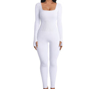 Fall Winter Women's Clothing Long Sleeve Jumpsuit Yoga Sexy One-piece Square Collar Sportwear