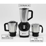 Hoffmans 3-in-1 Blender, Meat Grinder & Coffee Mill 800W Ice Crusher with Stainless Steel Cups - Steel