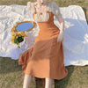 Vintage Flower Square Neck Panel Puff Sleeve Dress
