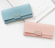 Women's wallet Korean version of the three fold long buckle clasp bag multi-card position pu leather wallet