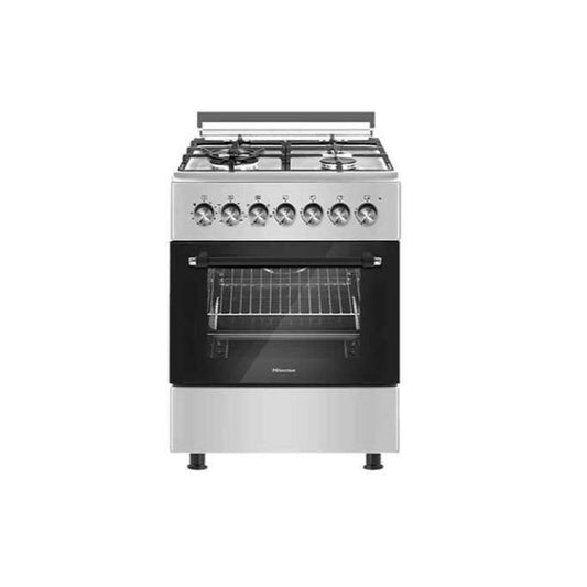 Hisense 60x60cm 3 Gas 1 Electric, Grill & Rotisserie Gas cut protection, 3+1 Cooker – Silver