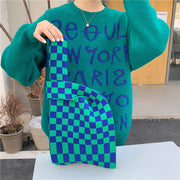 Plaid Knit Hand Bag With Hand Carrier