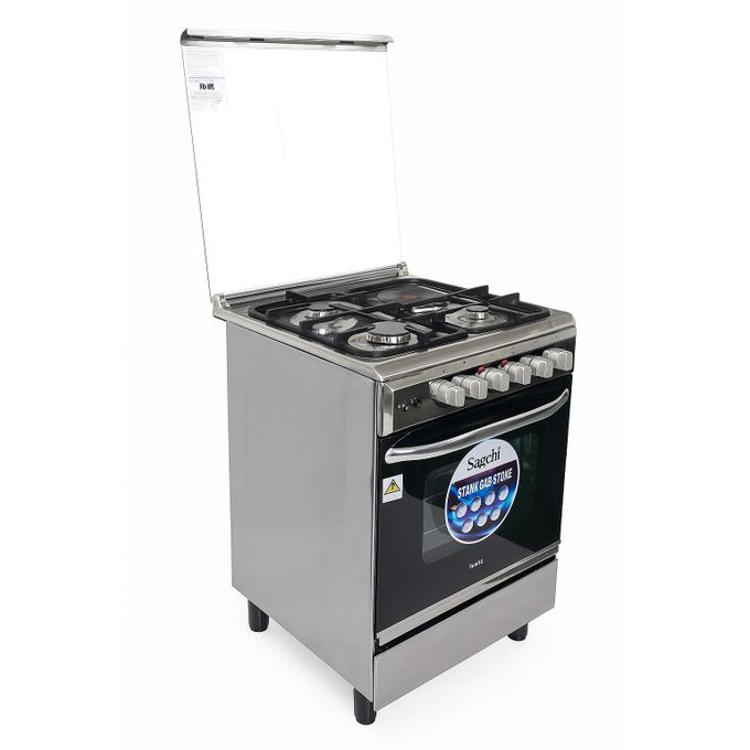 Saachi 60X60cm 3 Gas 1 Electric Stainless Steel Cooker with Gas Oven - Silver & Black