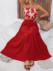 New Fashion Printed Tube Top Large Swing Dress Women's Suit Elegant Girls
