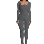 Fall Winter Women's Clothing Long Sleeve Jumpsuit Yoga Sexy One-piece Square Collar Sportwear