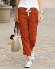 Drawstring elastic waist cotton and linen pants