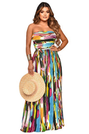 Women's Design Sense Painted Print Tube Top Jumpsuit