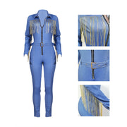 Fringed denim jumpsuit