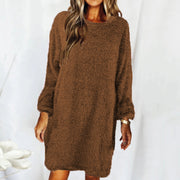 Loose Long-sleeved Plush Sweater Dress