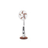 SPJ Solar Rechargeable Pedestal Fan with Built-in Light, USB Charger, and Dual DC Outputs - White & Maroon