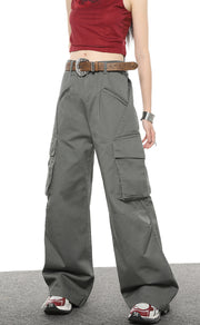 Multi Pocket Loose Casual Straight Wide Leg Pants