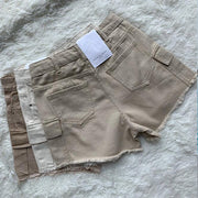Large pocket loose embryo color five-point overalls shorts raw edge jeans casual pants women