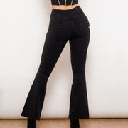 Shascullfites Melody Black Flared Lift Jeggings Button Up Flare Jeans Shaping Bum Lift Pants High Waist Jeans Women