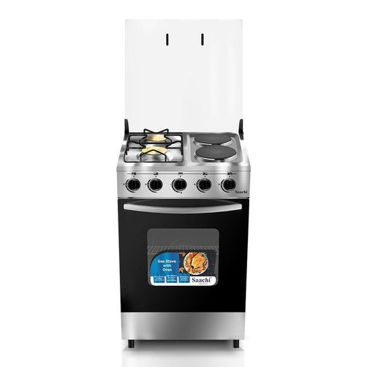 Saachi 50X50cm 2 Gas 2 Electric Cooker With Gas Oven  Stainless Steel - Silver Black