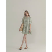 French Short Sleeves Round Neck Design Dress