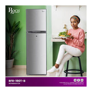 Roch 190 Liters Double Door Top Freezer Defrost Fridge - Silver(2YRS WRNTY)