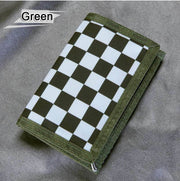 Men's Sports Tri-Fold Zip Check Canvas Wallet