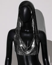 Sexy Outerwear Metal Sequins Hooded Vest
