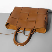 Woven Cowhide Single Shoulder Checkered Handbag