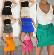 Summer European And American High Waist Fashion Pocket Short Pantskirt