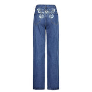 Retro Gradient Printed Washed Straight Skinny Jeans Women Women