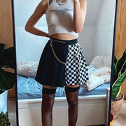 Pleated lattice stitching skirt women