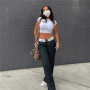 Women's Solid Color Fashion Street Printed Loose Casual Straight Pants