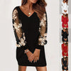 Long-sleeved V-neck Dress Spring And Autumn Lace Splicing Dress For Women's Clothing