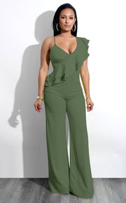 Sexy side shoulder ruffled jumpsuit
