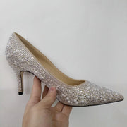 Pointed Shallow Mouth Rhinestones Pearl Flat High Heels Single Shoes Women