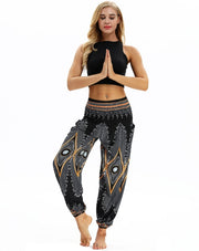 Digital Printed Lantern Pants Loosely Thin Elastic Waist Harem Pants