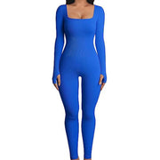 Fall Winter Women's Clothing Long Sleeve Jumpsuit Yoga Sexy One-piece Square Collar Sportwear