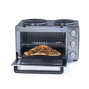 SPJ Evomax 21L Electric Mini Oven With Two Hotplates - Silver/Black