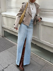 Women's Fashion Casual Washed Light Blue Denim Skirt