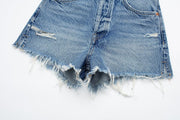 Women's American Retro Fashion Slimming High Waist Denim Shorts