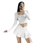 Women's Preppy Style Hot Girl Sexy V Waist Ultra Short Anti-exposure A- Line Skirt