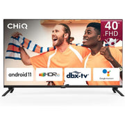 Chiq 40 Inch FHD Smart TV, Android 9.0, HDR10, WiFi, Bluetooth 5.0, Google Play Store, Prime Video, YouTube, HDMI, USB