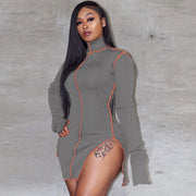 High neck split stitching dress