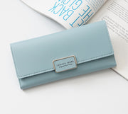 Women's wallet Korean version of the three fold long buckle clasp bag multi-card position pu leather wallet