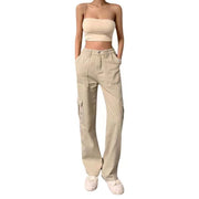 Slim-fit High Waist Elastic Waist Multi-pocket Women's Overalls