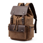 Casual Canvas Backpack Men's Business Laptop Bag With Buckle Drawstring Design