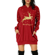 Christmas printed mid-length pocket hooded long-sleeved sweater
