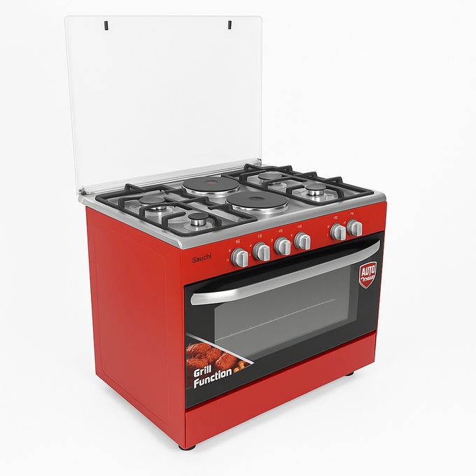 Saachi 90x60cm 4 Gas 2 Electric Cooker with Electric Oven NL-GAS-6364RD – Red & Silver