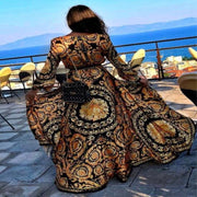 Slit Dress Printed V-neck Pullover Long Skirt