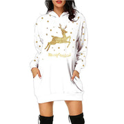 Christmas printed mid-length pocket hooded long-sleeved sweater