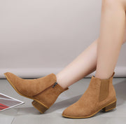 Pointed Suede Elastic Band, Thick Heel Casual Single Shoes For Women