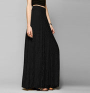 European and American Women Pleated Solid Mesh Lace Layered Gypsy Boho Summer Long Maxi Skirt Girl Beach Clothing