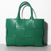 Woven Cowhide Single Shoulder Checkered Handbag